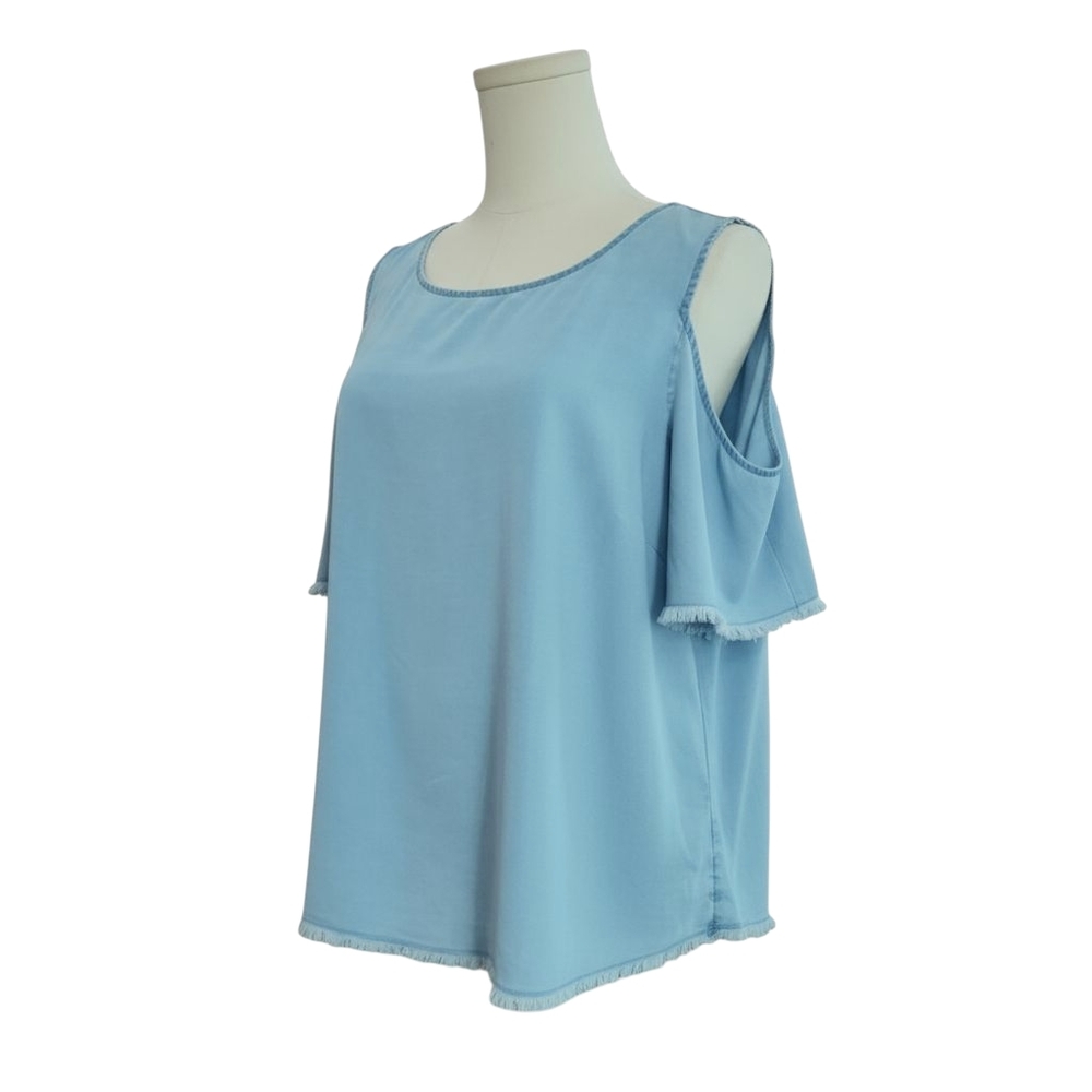 J.Jill Fringed Open Shoulder Tencell Short Sleeve Top Womens Medium